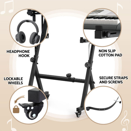 Alpha Heavy Duty Adjustable Piano Stand with Lockable Wheels Z-Stand Black Dropshipzone