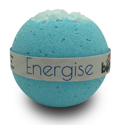 Bath & Body Soak Set of 6 Soak Luxury Bath Bombs featuring a blue energise bath bomb with salt crystals.