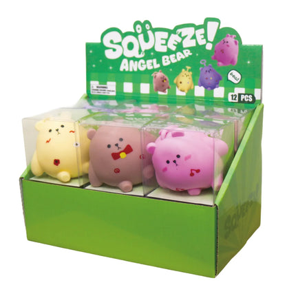 Squeeze Angel Bear, Squishy Fidget Toys in a green display box with colorful bear squishies
