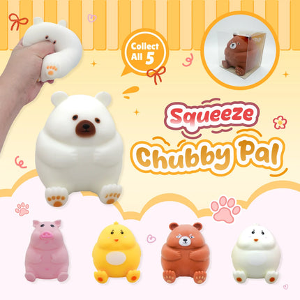 Squeeze Chubby Pal, Squishy Fidget Toys featuring cute bear, pig, chick and bunny squishies