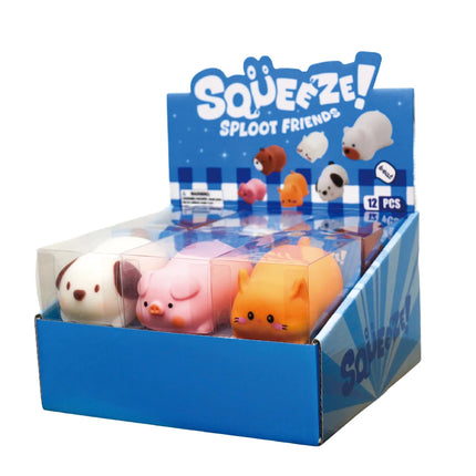 Squeeze Sploot Friends, Squishy Fidget Toys display box with colorful animal squishies