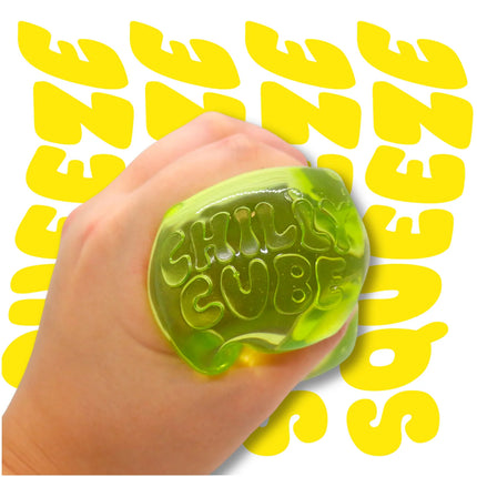 Chilly Cube Transparent green sensory squishy held in a hand