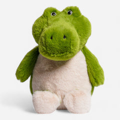 Soft plush Crocodile toy with green and beige colors, designed to calm, connect and support families.