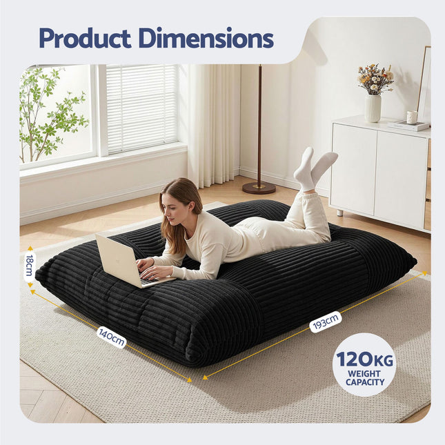 Artiss 3-in-1 Bean Bag Chair for Living Room Convertible Floor Sofa Dark Grey with laptop on carpeted floor