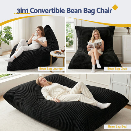 Artiss 3-in-1 Bean Bag Chair for Living Room Convertible Floor Sofa Dark Grey shown in lounger, chair, and bed modes.