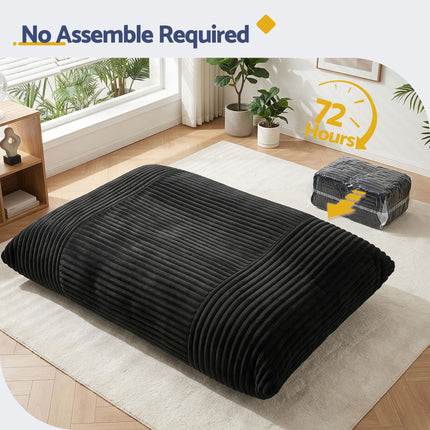 Artiss 3-in-1 Bean Bag Chair for Living Room Convertible Floor Sofa Dark Grey in a bright living space with plants and light wood flooring