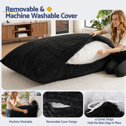 Artiss 3-in-1 Bean Bag Chair for Living Room Convertible Floor Sofa Dark Grey with removable washable cover