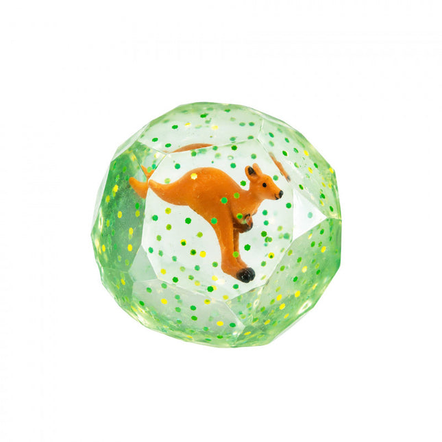 Smooshos Super Squeeze Diamond Sphere GID Kangaroo fidget squishy with green glitter and kangaroo inside for sensory play