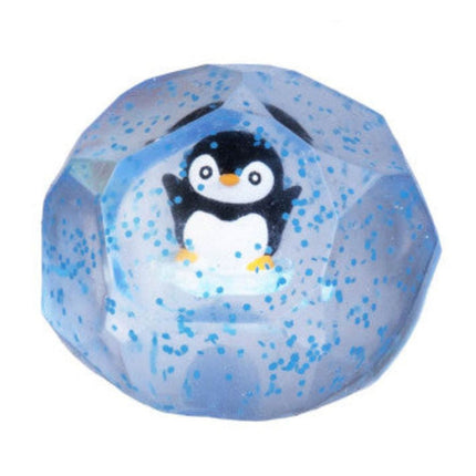 Smooshos Super Squeeze Diamond Sphere GID Sea Animal fidget with penguin inside and blue speckles for sensory play