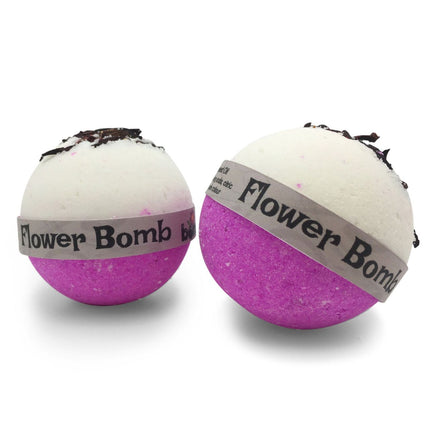 Flower Bomb Bubble Bath Bomb in Pink Lychee and Rose Petals Set of 6 with floral petals, helping families thrive.