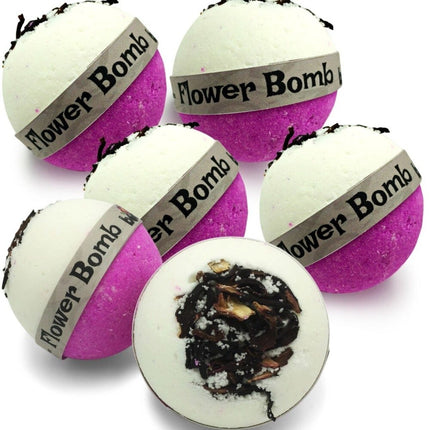 Flower Bomb Bubble Bath Bomb in Pink Lychee and Rose Petals Set of 6 with natural petals, calming bath aid. Helping families thrive with tools to calm, connect and support
