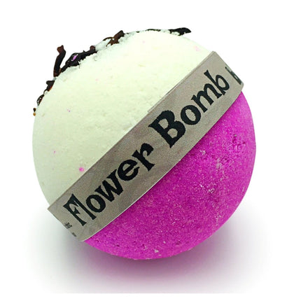 Flower Bomb Bubble Bath Bomb in Pink Lychee and Rose Petals Set of 6 with white and pink halves and floral accents