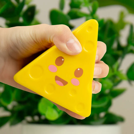 Gift Republic - Cheese Stress To, yellow cheese shaped stress toy held in hand