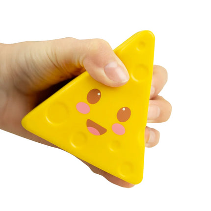 Gift Republic - Cheese Stress To yellow cheese shaped stress toy held in hand