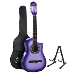 Alpha 34 Inch Classical Guitar Wooden Body Nylon String w/ Stand Beignner Purple with carry case helping families thrive with tools to calm connect and support
