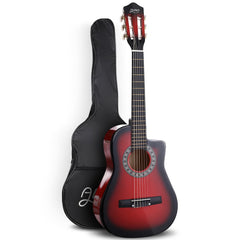 Alpha 34 Inch Classical Guitar Wooden Body Nylon String Beginner Kids Gift Red with black soft carrying case