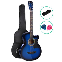 Alpha 38 Inch Acoustic Guitar Wooden Body Steel String Full Size Cutaway Blue Dropshipzone