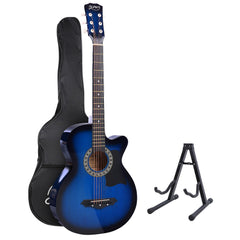 Alpha 38 Inch Acoustic Guitar Wooden Body Steel String Full Size w/ Stand Blue Dropshipzone