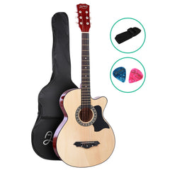 Alpha 38 Inch Acoustic Guitar Wooden Body Steel String Full Size Cutaway Wood with case, strap, and picks helping families thrive