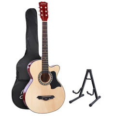 Alpha 38 Inch Acoustic Guitar Wooden Body Steel String Full Size w/ Stand Wood with carrying case, helping families thrive.
