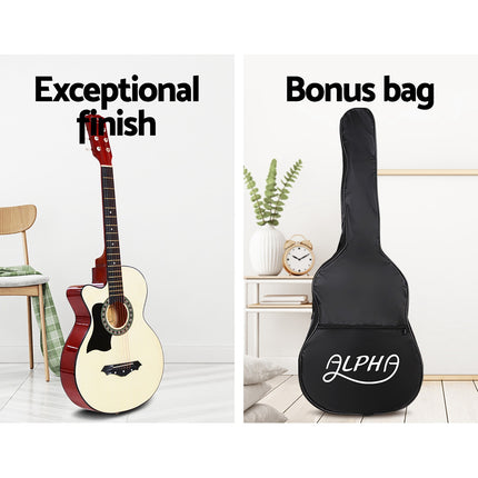 Alpha 38 Inch Acoustic Guitar Wooden Body Steel String w/ Stand Left Handed Dropshipzone