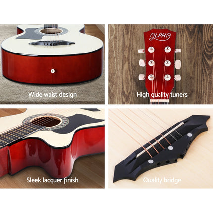 Alpha 38 Inch Acoustic Guitar Wooden Body Steel String w/ Stand Left Handed Dropshipzone
