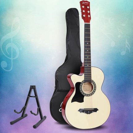 Alpha 38 Inch Acoustic Guitar Wooden Body Steel String w/ Stand Left Handed Dropshipzone