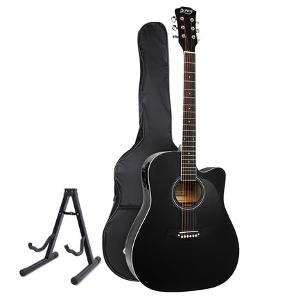 Alpha 41 Inch Acoustic Guitar Equaliser Electric Output Cutaway w/ Stand Black Dropshipzone
