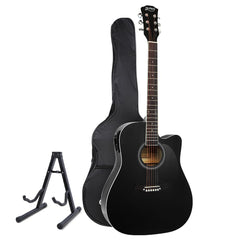 Alpha 41 Inch Acoustic Guitar Equaliser Electric Output Cutaway w/ Stand Black Dropshipzone