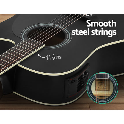 Alpha 41 Inch Acoustic Guitar Equaliser Electric Output Cutaway w/ Stand Black Dropshipzone