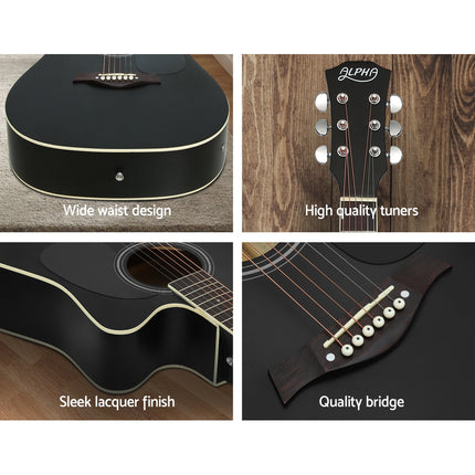 Alpha 41 Inch Acoustic Guitar Equaliser Electric Output Cutaway w/ Stand Black Dropshipzone