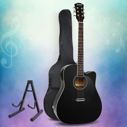 Alpha 41 Inch Acoustic Guitar Equaliser Electric Output Cutaway w/ Stand Black Dropshipzone