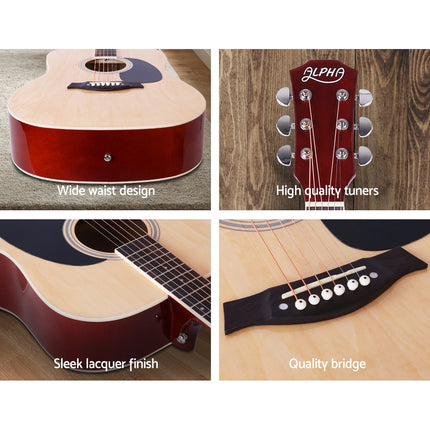 Alpha 41 Inch Acoustic Guitar Wooden Body Steel String Dreadnought Stand Wood Dropshipzone