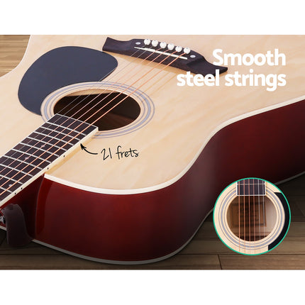 Alpha 41 Inch Acoustic Guitar Wooden Body Steel String Dreadnought Stand Wood Dropshipzone