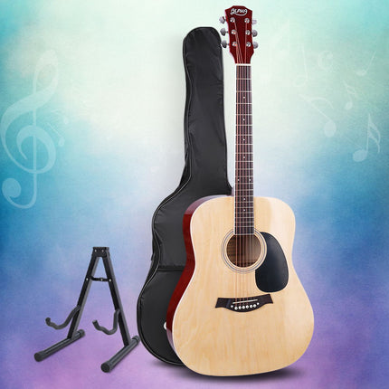 Alpha 41 Inch Acoustic Guitar Wooden Body Steel String Dreadnought Stand Wood Dropshipzone