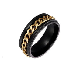Gold Chain Anxiety Fidget Ring Spinner featuring black band and gold chain, helping families thrive with tools to calm.