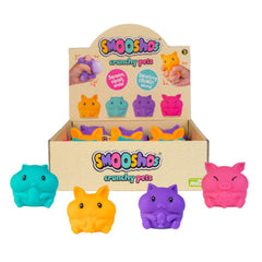 Display of colorful Smoosho's Crunchy Pets squishies shaped like animals for sensory and fidget play.