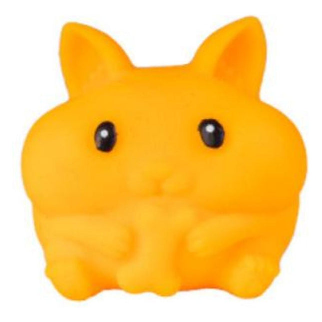 Smoosho's Crunchy Pets bright orange squishy toy resembling a small animal with ears and black eyes for sensory play.