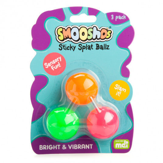 Smoosho's Sticky Splat Ballz - Set of 3 bright sensory fidget balls in orange, green, and pink for tactile fun