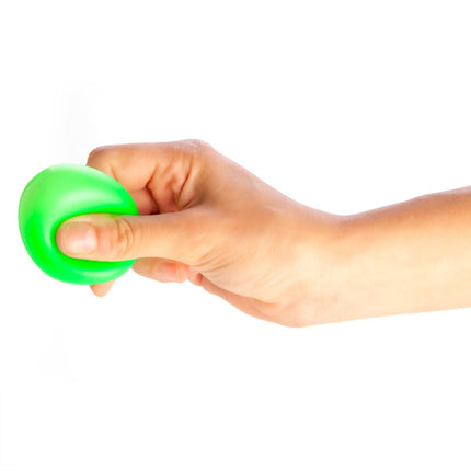 Hand squeezing bright green Smoosho's Sticky Splat Ballz - Set of 3 sensory fidget toy on white background