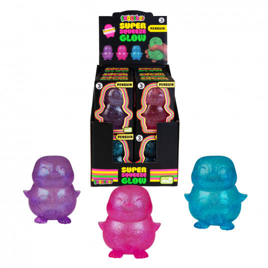 Smoosho's Super Squeeze Glow-in-the-dark Penguin sensory squishy display with colourful penguins
