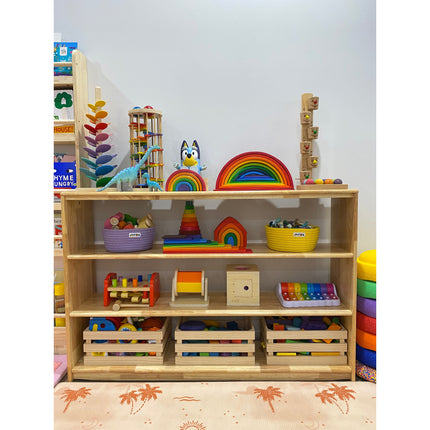 4 Tier Open-ended Toy Shelf -- Varnished Solid HardWood