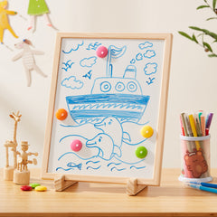 (NEW) 2-in-1 Tabletop Art & Memo Station with colorful magnets and child-friendly drawing space helping families thrive.