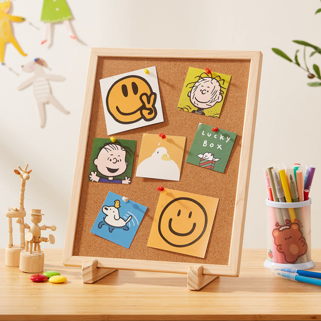 (NEW) 2-in-1 Tabletop Art & Memo Station with colorful pins and cheerful cartoon notes, helping families thrive with tools.