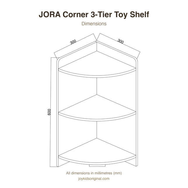 JORA Corner 3-Tier Corner Shelf with three triangular shelves designed for corner display and storage.