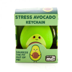 Stress Avocado Keychain fidget toy in packaging with tagline helping families thrive with tools to calm connect and support
