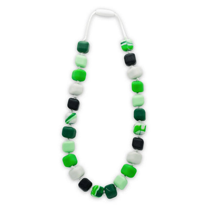 Princess & The Pea Necklace with alternating green, white, and black sensory beads, designed to calm, connect, and support.