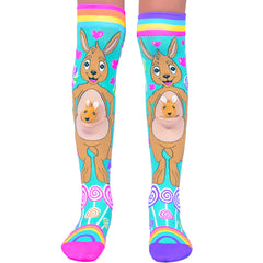 Kangaroo Socks with colorful kangaroo and joey design, helping families thrive with tools to calm and connect