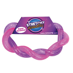 Glitter Noodles sensory fidget toy in twisted pink and purple with sparkly glitter for calming and tactile play