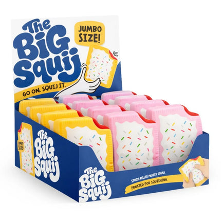 The Big Squij Poptart sensory squishy fidget toy display in pink and yellow